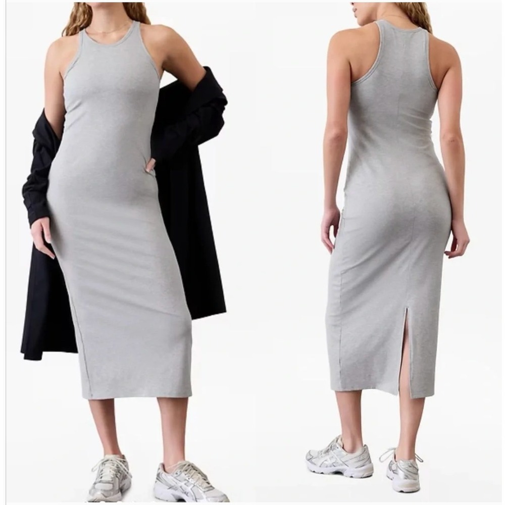 NWT Athleta Size Medium Signature Rib Maxi Dress Heathered Gray